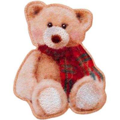 Nažehlovačka Medvídek s károvanou šálou 6 x 4,7 cm Monoquick