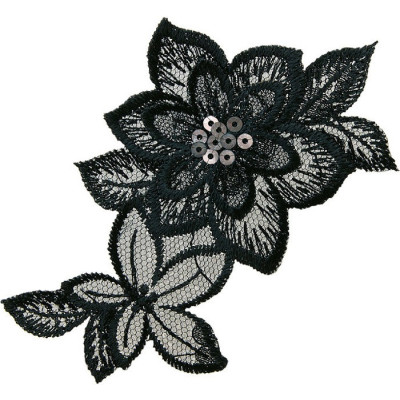 Nažehlovačka Černí krajková květina s flitry 9 x 9,5 cm Monoquick