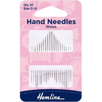 Jehly na ruční šití 20 ks Hemline, VO balení 5 karet