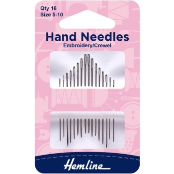 Jehly na ruční šití a vyšívání 16 ks Hemline, VO balení 5 karet