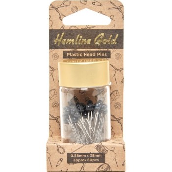 Špendlíky s černými hlavičkami 60 ks ve skleněné dóze Hemline Gold, VO