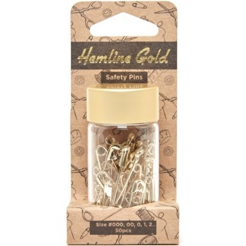 Spínací špendlíky zlaté 50 ks ve skleněné dóze Hemline Gold, VO balení
