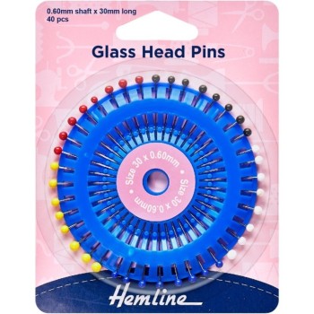 Špendlíky se skleněnými hlavičkami 40 ks Hemline, VO balení 5 karet