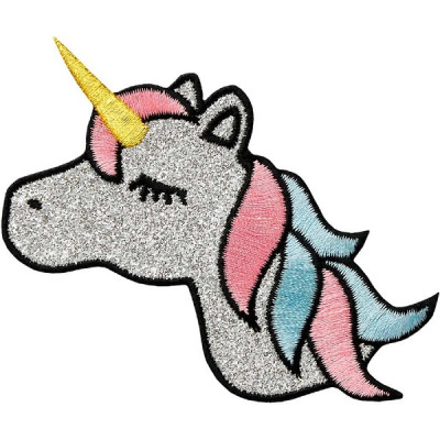 Nažehlovačka Jednorožec se stříbrnými glitry 9,5 x 5,3 cm Monoquick