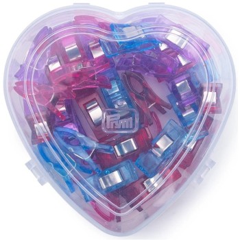 Klipy na látky (40 ks x 2,6 cm) v krabičce ve tvaru srdíčka PRYM Love