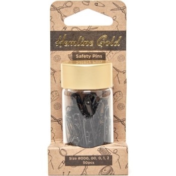 Spínací špendlíky černé 50 ks ve skleněné dóze Hemline Gold