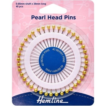 Špendlíky se zlatými perličkovými hlavičkami 40 ks Hemline