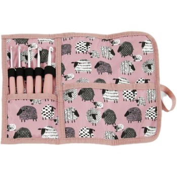 Sada pletacích háčků v látkovém pouzdru s ovečkami