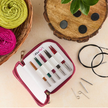 Set s dřevěnými výměnnými kruhovými jehlicemi KnitPro Dreamz délka 13